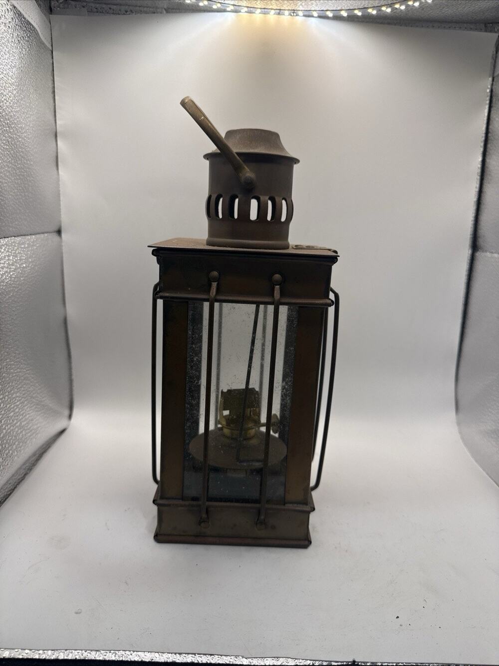 Vintage Maritime Brass Kerosene Hanging Cage Oil Lamp by Wedge - Great Condition